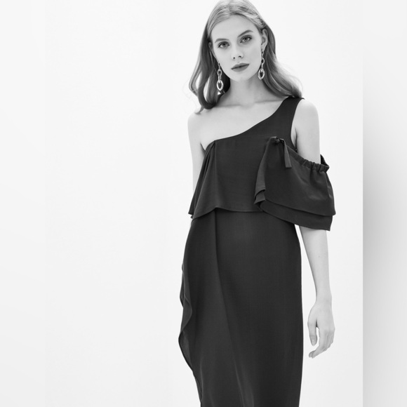 Dorothee Schumacher Flirty Instinct One Shoulder Dress Gray Viscose Gown NWT 3/L - Picture 4 of 12